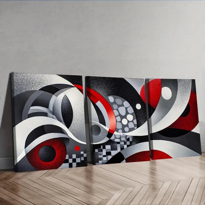 3pcs Modern Abstract Gray Black & Red Perfect Wall Art Set Canvas Framed 40x60cm - High Quality Print 100% Australian Made Wall Canvas Ready to Hang - Bella Home Decor