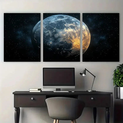 3pcs Detailed Lunar Surface With Stars Perfect Wall Art Set Canvas Framed 60x90cm - High Quality Print 100% Australian Made Wall Canvas Ready to Hang - Bella Home Decor