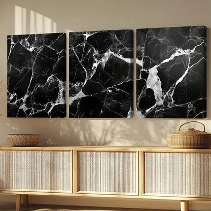 3pcs Black Marble Texture Series Modern Perfect Wall Art Set Canvas Framed 40x60cm - High Quality Print 100% Australian Made Wall Canvas Ready to Hang - Bella Home Decor