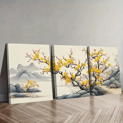 3pcs Traditional Chinese Painting Featuring Wall Art Set Canvas Framed 60x90cm - High Quality Print 100% Australian Made Wall Canvas Ready to Hang