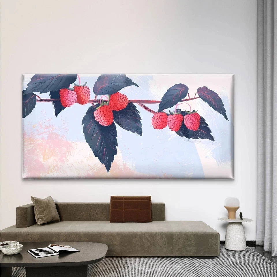 Blackberries on a Branch Wall Art Canvas Office Home Room Framed 120x60cm