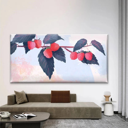 Blackberries on a Branch Wall Art Canvas Office Home Room Framed 120x60cm
