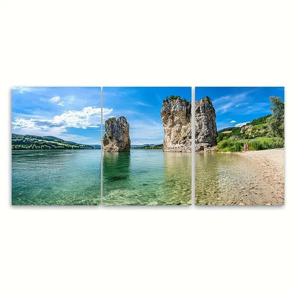 3pcs Rhine River Lorelei Rock RI  Wall Art Set Canvas Framed 50x70cm - High Quality Print 100% Australian Made Wall Canvas Ready to Hang