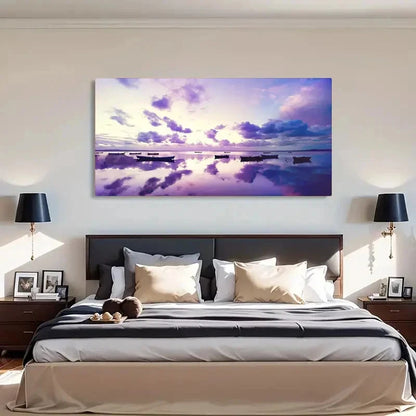 Serene Purple Sunset Seaside Wall Art Canvas Office Home Room Framed 120x60cm - Bella Home Decor