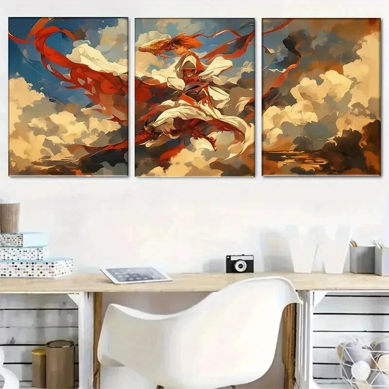 3pcs Epic Skyborne Fighter with Flowing Perfect Wall Art Set Canvas Framed 60x90cm - High Quality Print 100% Australian Made Wall Canvas Ready to Hang - Bella Home Decor