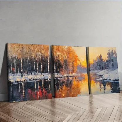 3pcs Winter Forest Sun Shine Colorful Perfect Wall Art Set Canvas Unframed - High Quality Print 100% Australian Made Wall Canvas