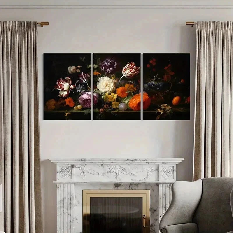 3pcs Floral Arrangement in Rich Colors Wall Art Set Canvas Framed 40x60cm - High Quality Print 100% Australian Made Wall Canvas Ready to Hang - Bella Home Decor