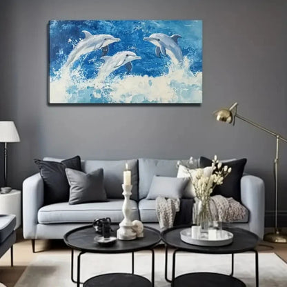 Happy Dolphin Vibrant Ocean Wall Art Canvas Office Home Room Framed 120x60cm