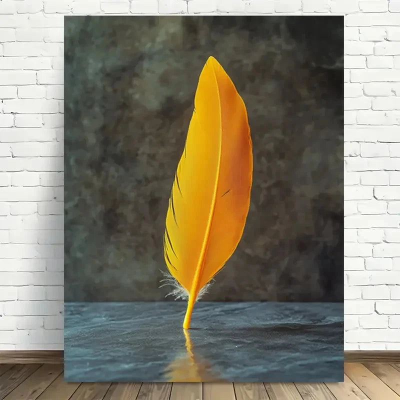 Vibrant Yellow & Dark Background Painting 40x60cm Metal Print Ready to Hang - Bella Home Decor