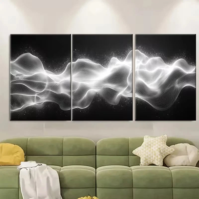 3pcs Black White Optical Wave Metal Print Ready to Hang Art - Bella Home Decor