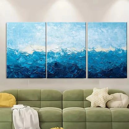 3pcs Blue Sea Ocean Texture Abstract Metal Print Ready to Hang Art - Bella Home Decor