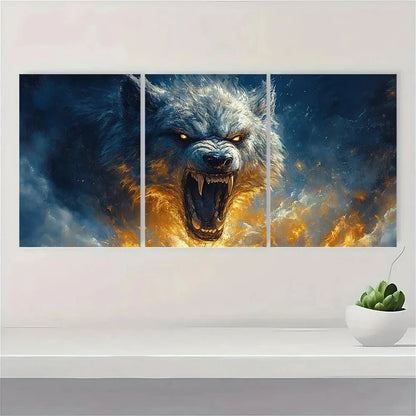 3pcs Halloween Werewolf Snarling Triptych Metal Print Ready to Hang Art - Bella Home Decor