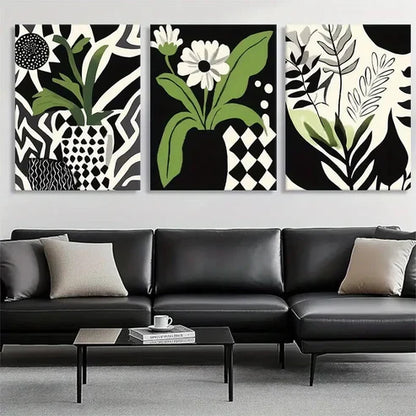 3pcs Green Black White Botanical Nature Perfect Wall Art Set Canvas Unframed - High Quality Print 100% Australian Made Wall Canvas
