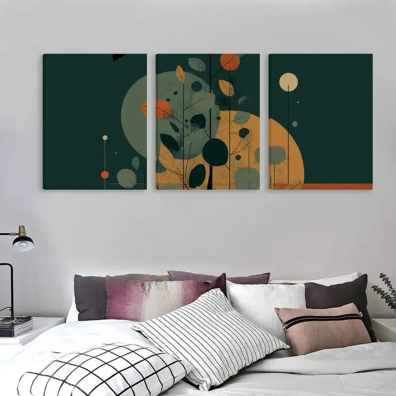 3pcs Abstract Tree Green & Golden Leaf Design  Wall Art Set Canvas Framed 40x60cm - High Quality Print 100% Australian Made Wall Canvas Ready to Hang - Bella Home Decor