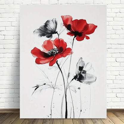 Beautiful Modern Red Poppy Flower Painting 40x60cm Metal Print Ready to Hang - Bella Home Decor