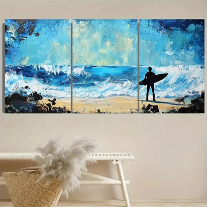 3pcs Surfer Blue Ocean Wall Art Set Canvas Framed 60x90cm - High Quality Print 100% Australian Made Wall Canvas Ready to Hang