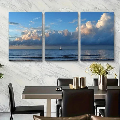 3pcs Serene Coastal Scene Decor Perfect Wall Art Set Canvas Framed 50x70cm - High Quality Print 100% Australian Made Wall Canvas Ready to Hang