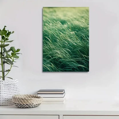 Vibrant Green Landscape Mint Grass Lawn Painting 40x60cm Metal Print Ready to Hang - Bella Home Decor
