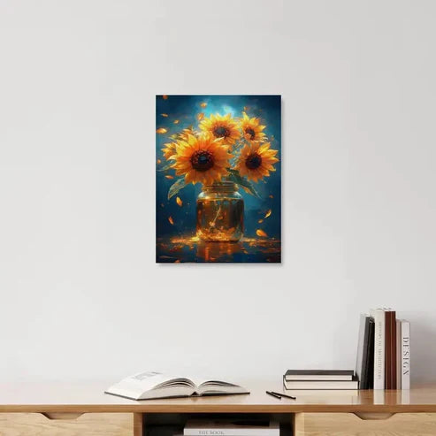 Beautiful Colorful Sunflower Jar Painting 60x90cm Metal Print Ready to Hang