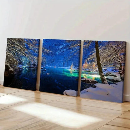 3pcs Snow Scene Nature Landscape Lake Wall Art Set Canvas Framed 50x70cm - High Quality Print 100% Australian Made Wall Canvas Ready to Hang - Bella Home Decor