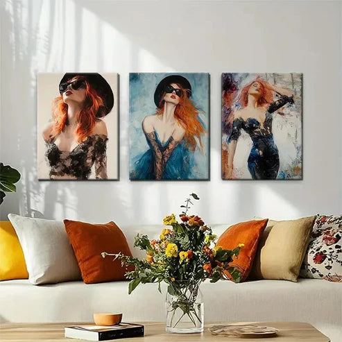 3pcs Elegant Fashionista Stylish Woman Perfect Wall Art Canvas Unframed - High Quality Print 100% Australian Made Wall Canvas