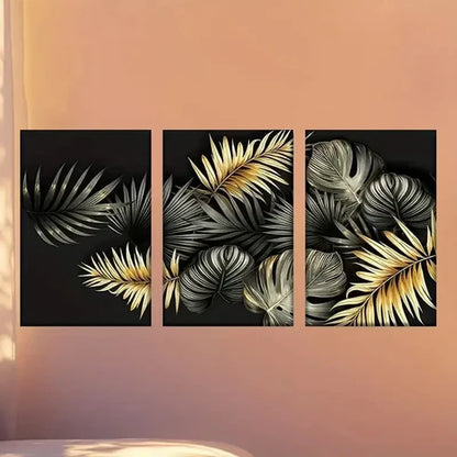3pcs Tropical Leaf Designs on Black Background Wall Art Canvas Unframed - High Quality Print 100% Australian Made Wall Canvas