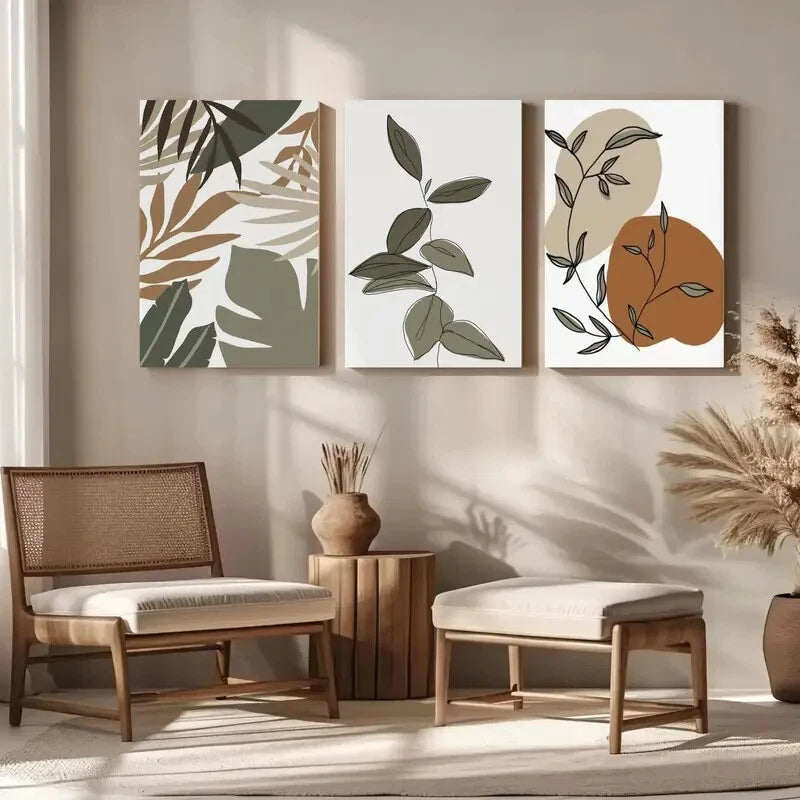 3pcs Abstract Botanical Print Green Metal Print Ready to Hang Art