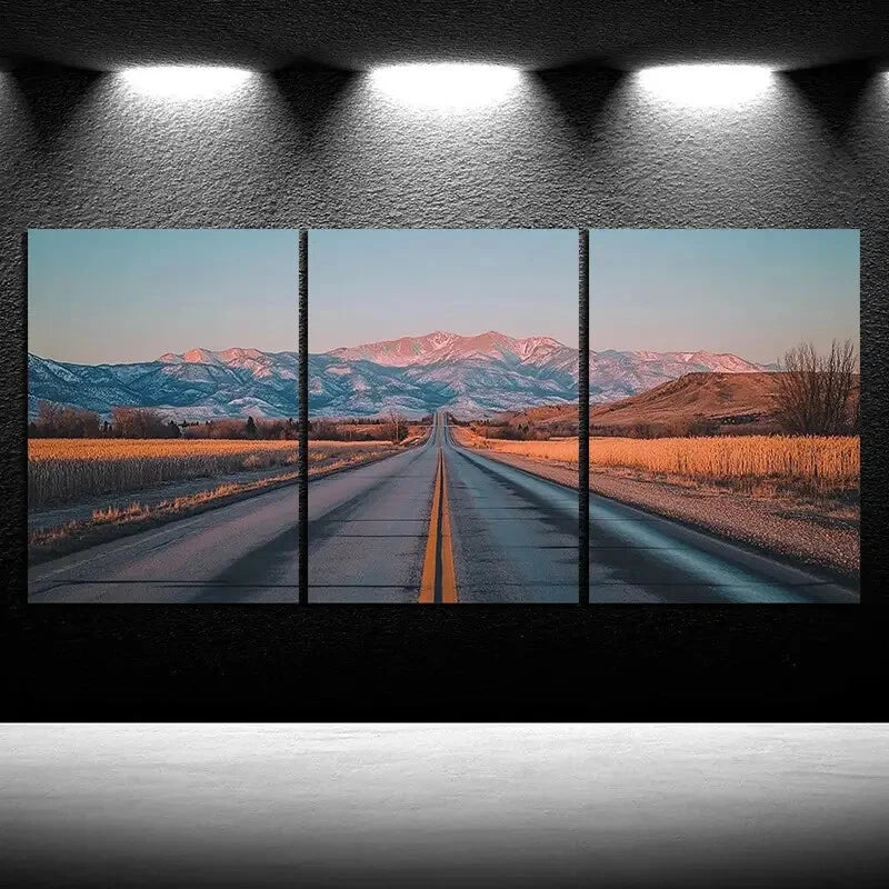 3pcs Road Under The Sunset Glow Metal Print Ready to Hang Art - Bella Home Decor