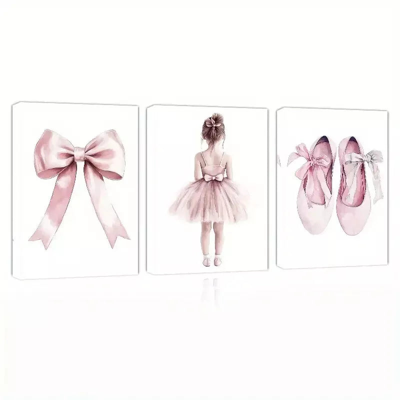3pcs Elegant Dancer Shoes With Bows Wall Art Set Canvas Framed 50x70cm - High Quality Print 100% Australian Made Wall Canvas Ready to Hang