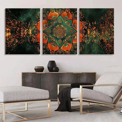 3pcs Orange and Green Mandala Flower Wall Art Canvas Unframed - High Quality Print 100% Australian Made Wall Canvas