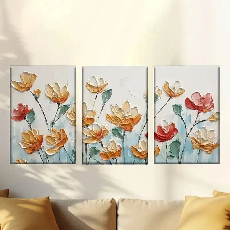 3pcs painting of flowers on a white background  Wall Art Set Canvas Framed 50x70cm - High Quality Print 100% Australian Made Wall Canvas Ready to Hang
