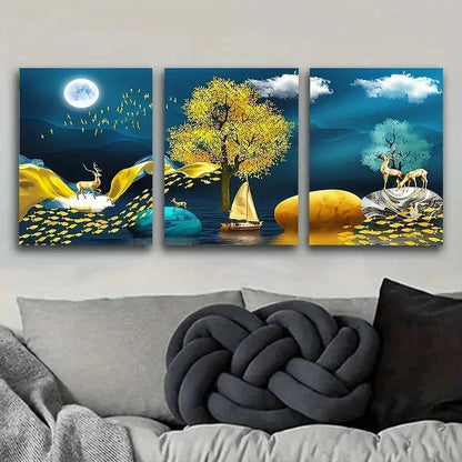 3pcs Surreal Moonlit Wall Art Set Canvas Framed 40x60cm - High Quality Print 100% Australian Made Wall Canvas Ready to Hang