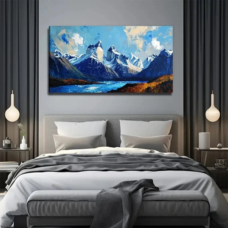 Snowy Mountain Nature Landscape Wall Art Canvas Office Home Room Framed 120x60cm