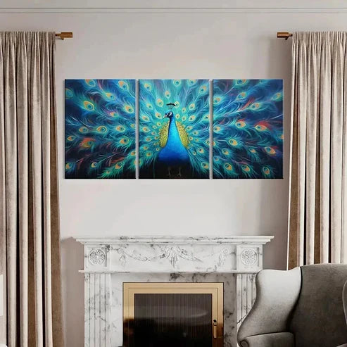 3pcs Peacock In Full Bloom Abstract Aesthetic Wall Art Canvas Unframed - High Quality Print 100% Australian Made Wall Canvas