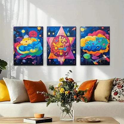 3pcs Abstract Cosmic Cloud Colorful Wall Art Canvas Unframed - High Quality Print 100% Australian Made Wall Canvas - Bella Home Decor