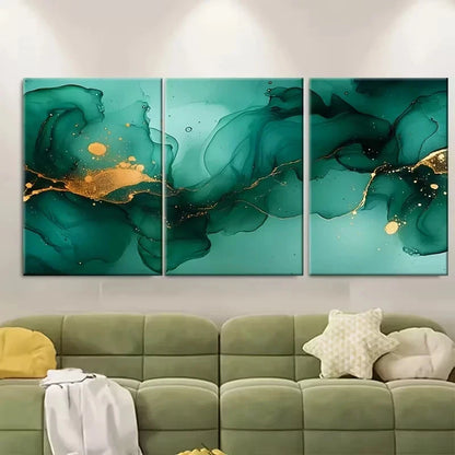 3pcs Shades Of Jade Green Free Flowing Alcohol Wall Art Set Canvas Framed 60x90cm - High Quality Print 100% Australian Made Wall Canvas Ready to Hang
