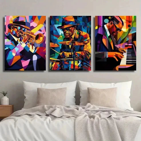3pcs Saxophone Dynamic Drums Jazz Pianist  Wall Art Set Canvas Unframed - High Quality Print 100% Australian Made Wall Canvas