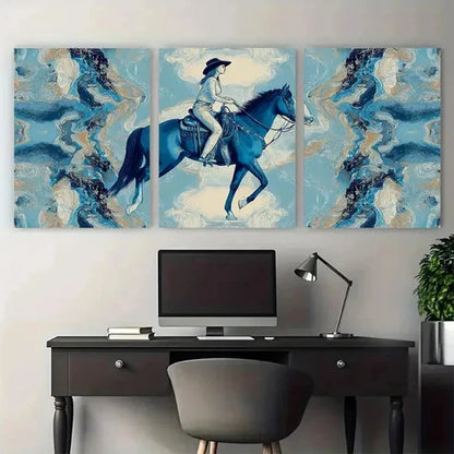 3pcs Giddy Up Blue Cowgirl Perfect Perfect  Wall Art Set Canvas Unframed - High Quality Print 100% Australian Made Wall Canvas - Bella Home Decor