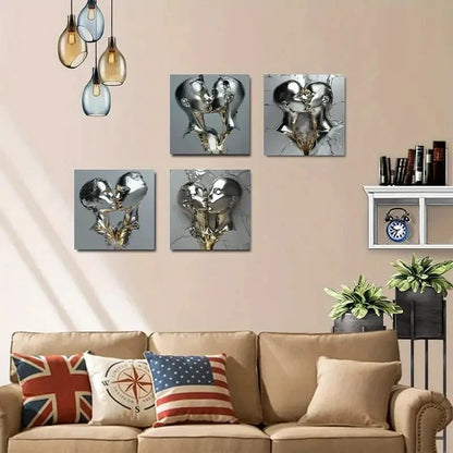 4pcs Abstract Metal Figure Statue Wall Art Canvas Framed