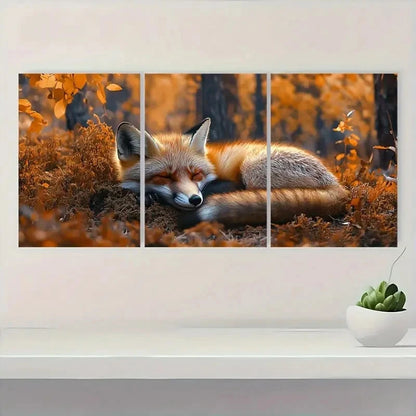 3pcs Sleeping Fox in Forest Scene A Wall Art Set Canvas Framed 60x90cm - High Quality Print 100% Australian Made Wall Canvas Ready to Hang