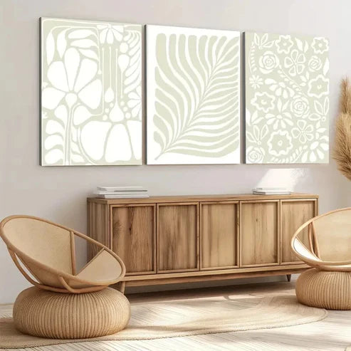 3pcs Abstract Botanical Art Florals & Leaves Green Wall Art Set Canvas Unframed - High Quality Print 100% Australian Made Wall Canvas - Bella Home Decor