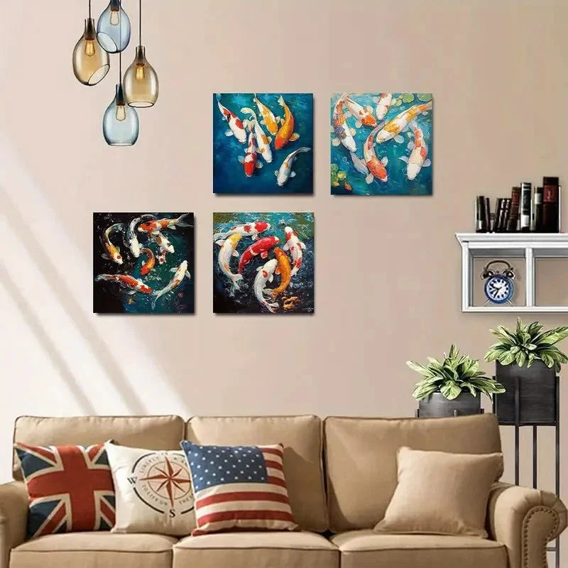 4pcs Koi Fish Wall Art Canvas Framed