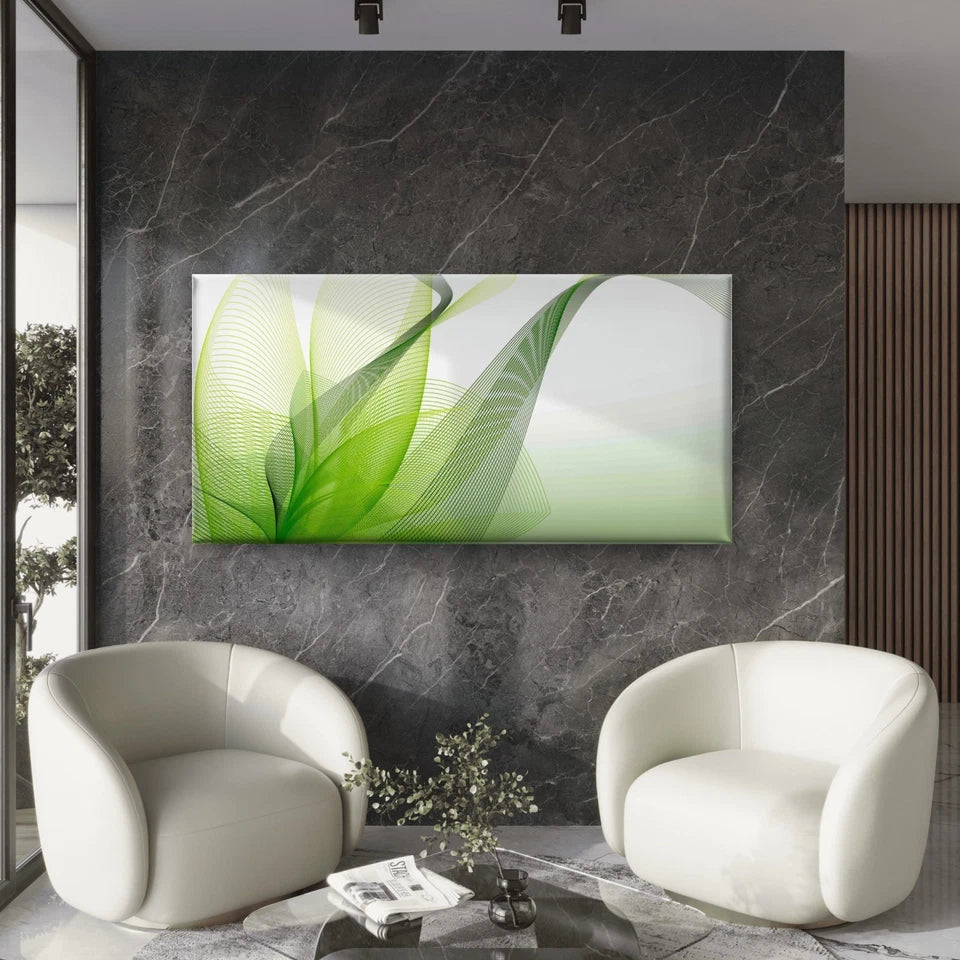 Green Background With Lines Wall Art Canvas Office Home Room Framed 120x60cm - Bella Home Decor