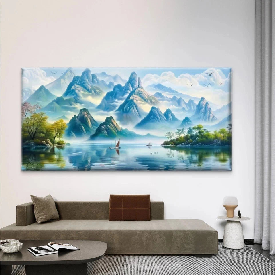 Mountains & Lakes Landscape Wall Art Canvas Office Home Room Framed 120x60cm