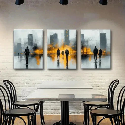 3pcs Abstract Cityscape with Silhouetted Wall Art Set Canvas Unframed - High Quality Print 100% Australian Made Wall Canvas - Bella Home Decor