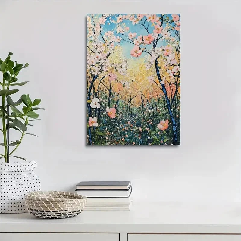 Lush Pink & White Flowers, Blue Sky & Green Foliage 40x60cm Metal Print Ready to Hang - Bella Home Decor