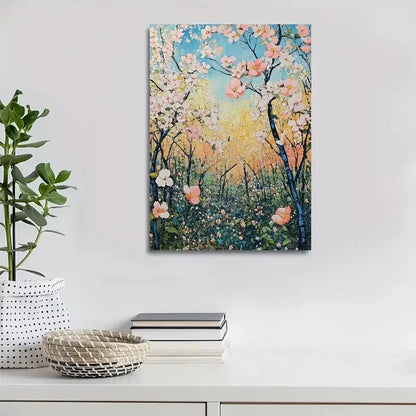 Lush Pink & White Flowers, Blue Sky & Green Foliage 40x60cm Metal Print Ready to Hang - Bella Home Decor