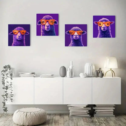 4pcs Vibrant Sheep with GlassesWall Art Canvas Framed