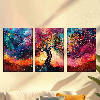 3pcs  painting of a tree with colorful colors Wall Art Set Canvas Framed 50x70cm - High Quality Print 100% Australian Made Wall Canvas Ready to Hang - Bella Home Decor