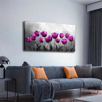 Purple Tulip Abstract Style Wall Art canvas office home room framed 120x60cm